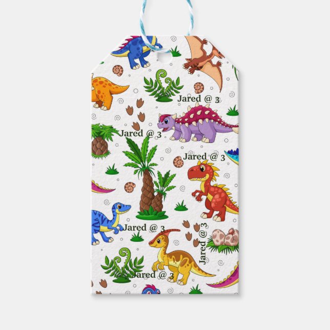 Étiquettes-cadeau Cute Aquarelle Enfants Anniversaire Dinosaure Merc (Devant)