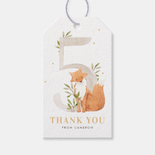 Étiquettes-cadeau Cute aquarelle Fox Woodland Cinquième fête d'anniv