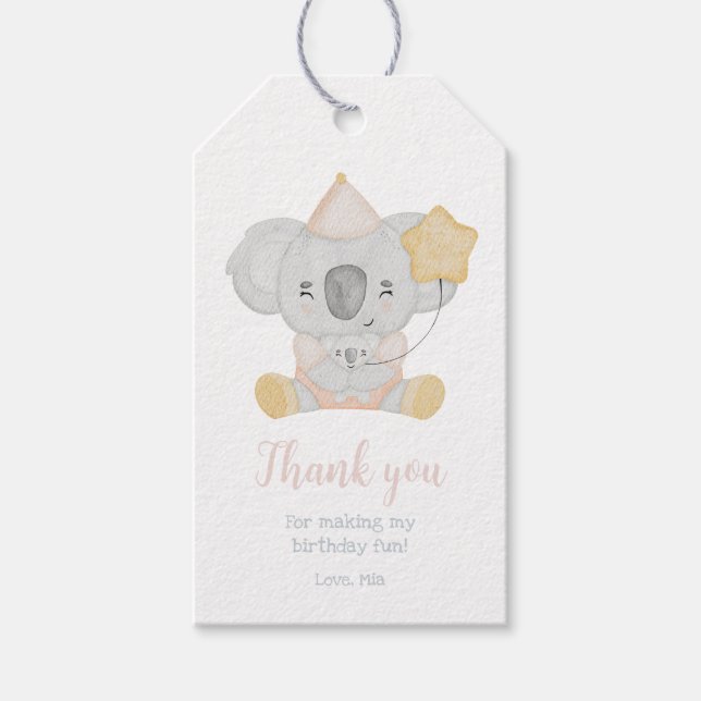 Étiquettes-cadeau Cute aquarelle Koala Merci fête d'anniversaire (Devant)