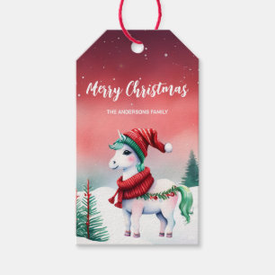 Étiquettes-cadeau Cute aquarelle licorne Père Noël Christmas party e