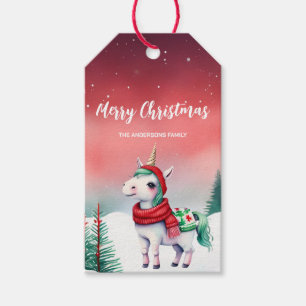Étiquettes-cadeau Cute aquarelle licorne Père Noël Christmas party e