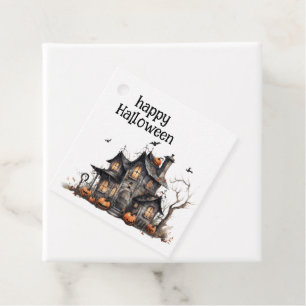 Étiquettes Cadeau Cute Aquarelle Maison Hantée Halloween