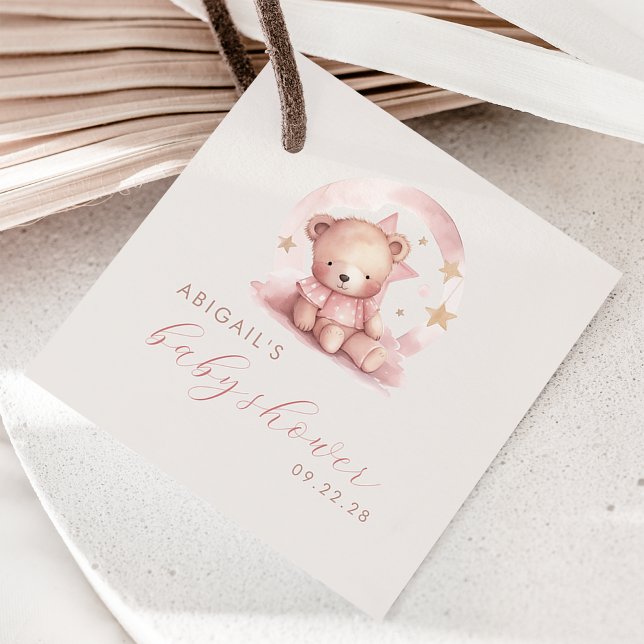 Étiquettes Cadeau Cute Aquarelle Ours Rose Baby shower fille (Créateur téléchargé)