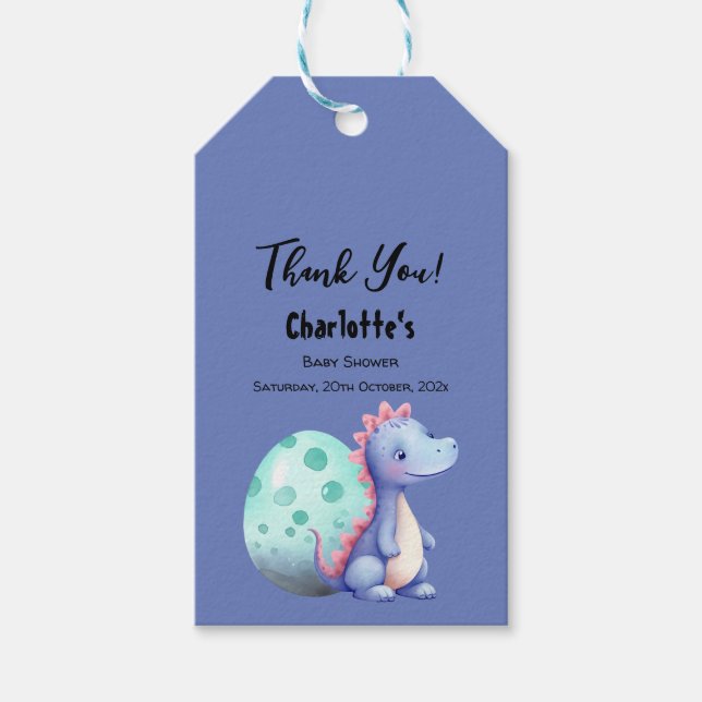 Étiquettes-cadeau Cute aquarelle Petit Baby shower Dinosaure (Devant)