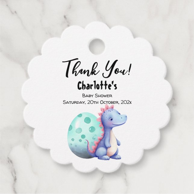 Étiquettes Cadeau Cute aquarelle Petit Baby shower Dinosaure (Devant)