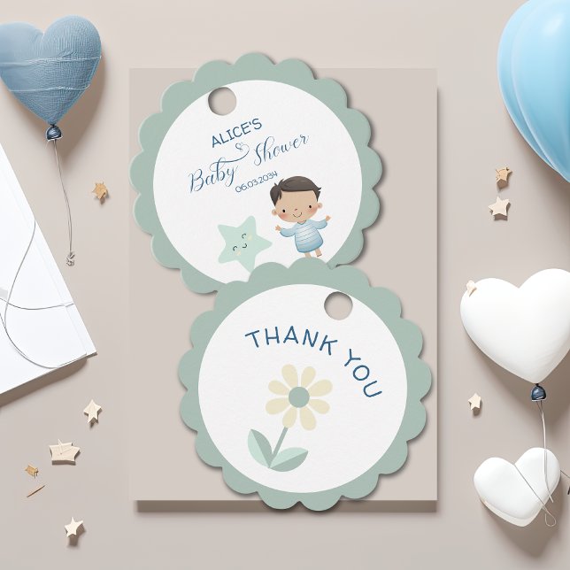 Étiquettes Cadeau Cute Aquarelle Star Baby shower garçon (Créateur téléchargé)