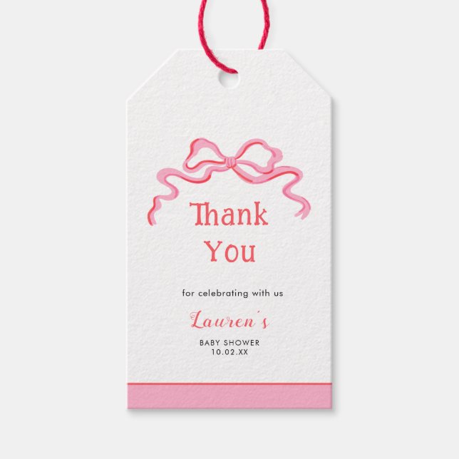 Étiquettes-cadeau Cute arc rose fille Baby shower Merci (Devant)