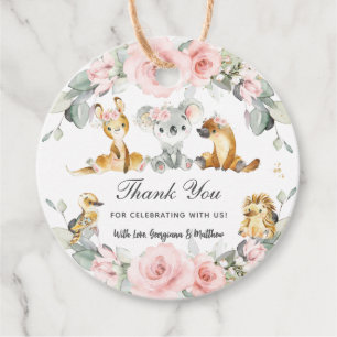 Étiquettes Cadeau Cute Australian Animals Rose Floral Vert