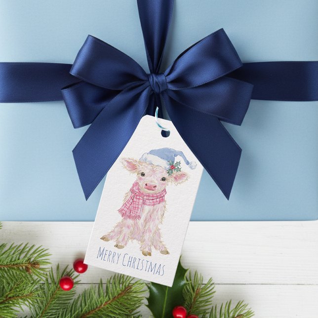 Étiquettes-cadeau Cute Baby Highland Cow Calf Christmas (Créateur téléchargé)
