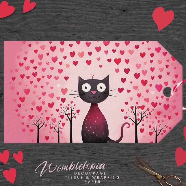 Étiquettes-cadeau Cute Be my Valentine Chat in Pink Heart Forest (Créateur téléchargé)