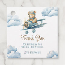 Cute Bear Avion Blue Boy Baby shower