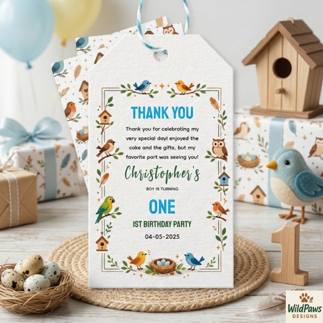 Étiquettes-cadeau Cute Birds 1st Birthday – Fun Kids Party (Cute Birds 1st Birthday – Fun Kids Party Gift Tags
)