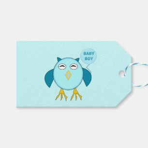 Étiquettes-cadeau Cute Blue Baby Boy Owl Tags Cadeaux personnalisés
