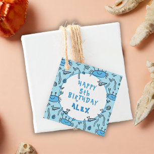 Étiquettes Cadeau Cute Blue Crab Sea Animals Gary Joyeux Anniversair