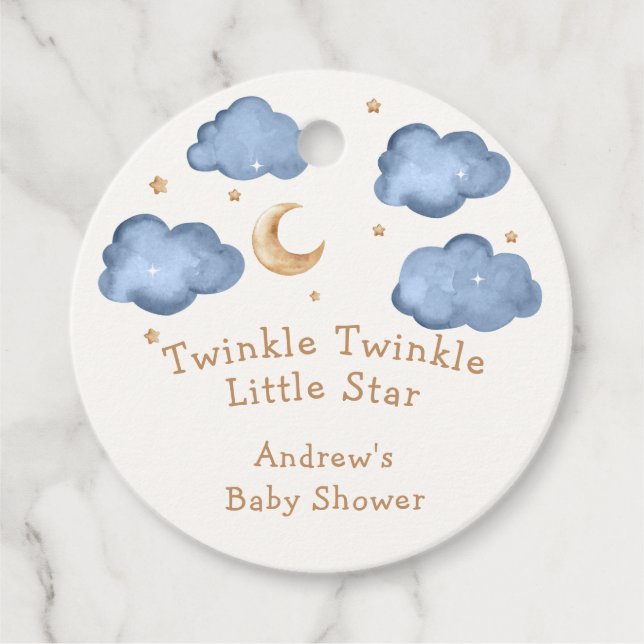 Étiquettes Cadeau Cute Blue Moon Stars Twinkle Twinkle Baby shower (Devant)