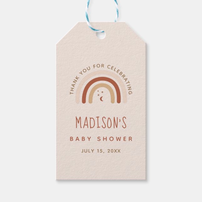 Étiquettes-cadeau Cute Boho Rainbow Terracotta Baby shower Lune Star (Devant)