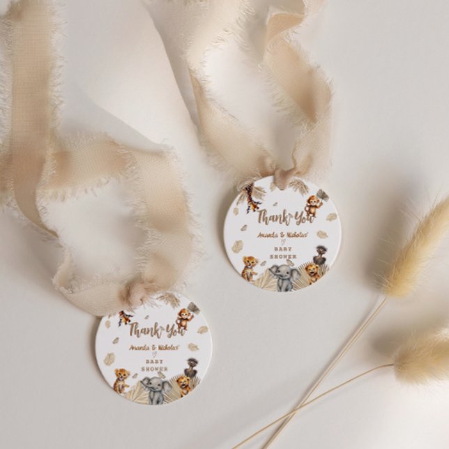 Étiquettes Cadeau Cute Boho Safari Animaux Baby shower Merci (Créateur téléchargé)