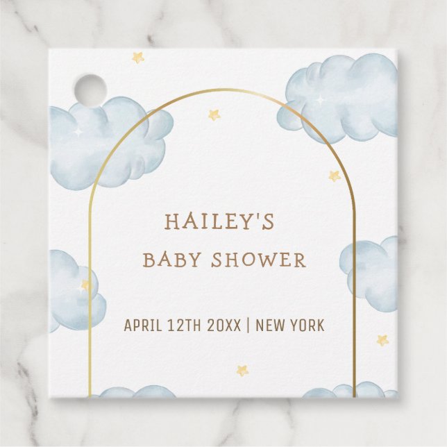 Étiquettes Cadeau Cute Boho Star Cloud Arch Baby shower garçon (Devant)