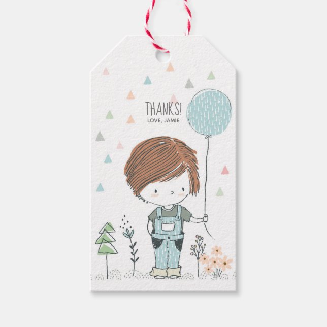 Étiquettes-cadeau Cute Boy Toddler cheveux rouges Anniversaire étiqu (Devant)