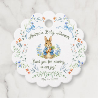 Étiquettes Cadeau Cute Bunny Boy Floral Blue Bow Baby Shower 