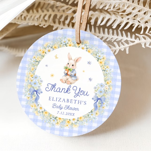 Étiquettes Cadeau Cute Bunny Garden Gingham Baby Shower Thank you (Créateur téléchargé)