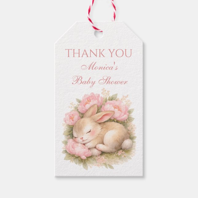 Étiquettes-cadeau Cute Bunny Rabbit Pink Blush Peony Baby Shower (Devant)