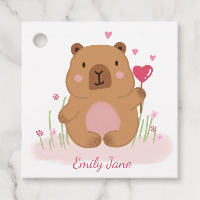 Étiquettes Cadeau Cute Capybara Personalized Pink Baby Shower  (Devant)