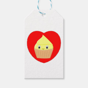 Étiquettes-cadeau Cute Cartoon Citron Cupcake Dans Le Coeur Rouge