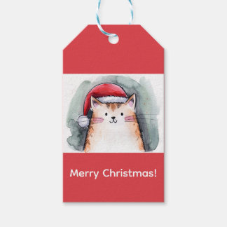 Étiquettes-cadeau Cute Cat with Santa Hat Square Stickers