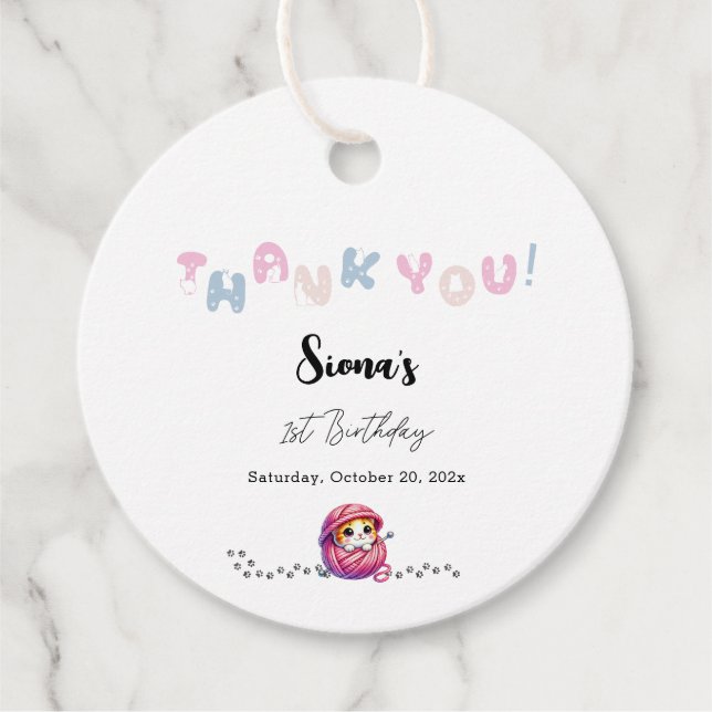 Étiquettes Cadeau Cute Chat 1er anniversaire (Devant)