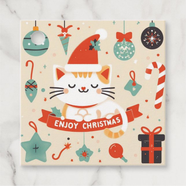 Étiquettes Cadeau Cute chat Profitez de la saison de Noël (Devant)