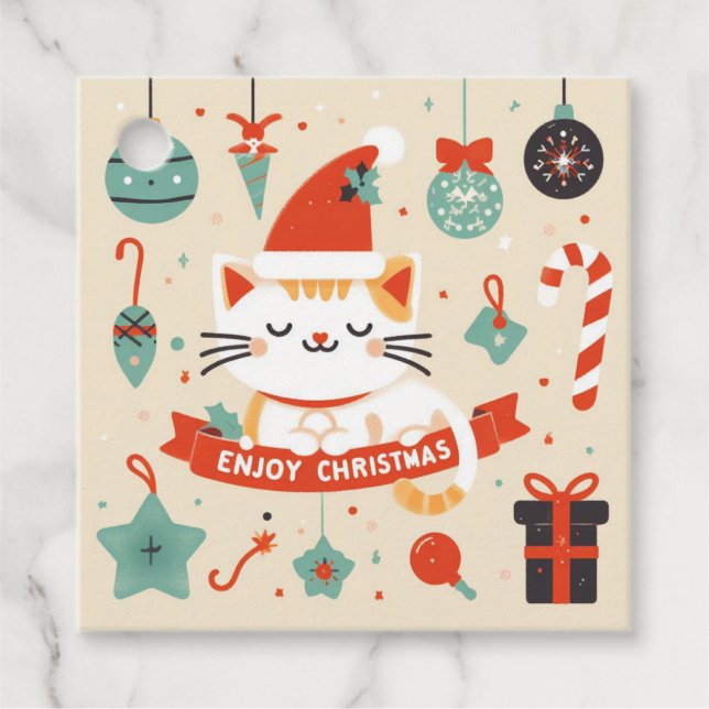 Étiquettes Cadeau Cute chat Profitez de la saison de Noël (Devant)