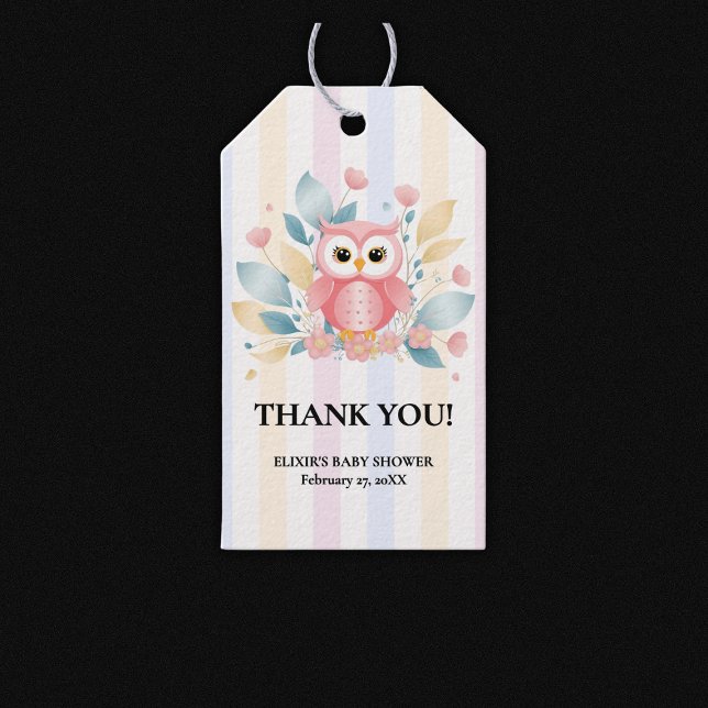 Étiquettes-cadeau Cute Chouette rose Pastel Baby shower Floral Desig (Créateur téléchargé)