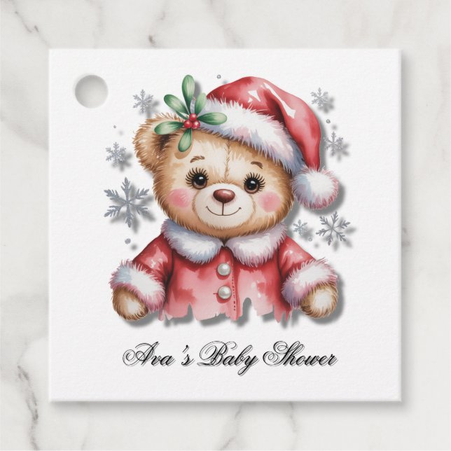 Étiquettes Cadeau Cute Christmas Bear and Snowflakes Thank You (Devant)
