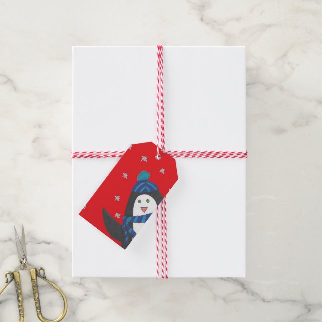 Étiquettes-cadeau Cute Christmas Penguin (Avec de la ficelle)