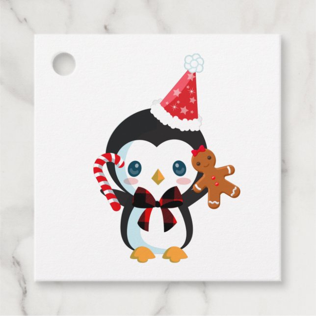 Étiquettes Cadeau Cute Christmas Penguin (Devant)