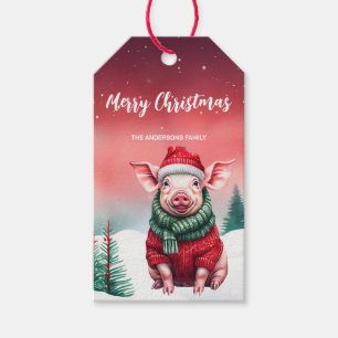 Étiquettes-cadeau Cute Cochon Piglet Père Noël fête de Noël Neige go