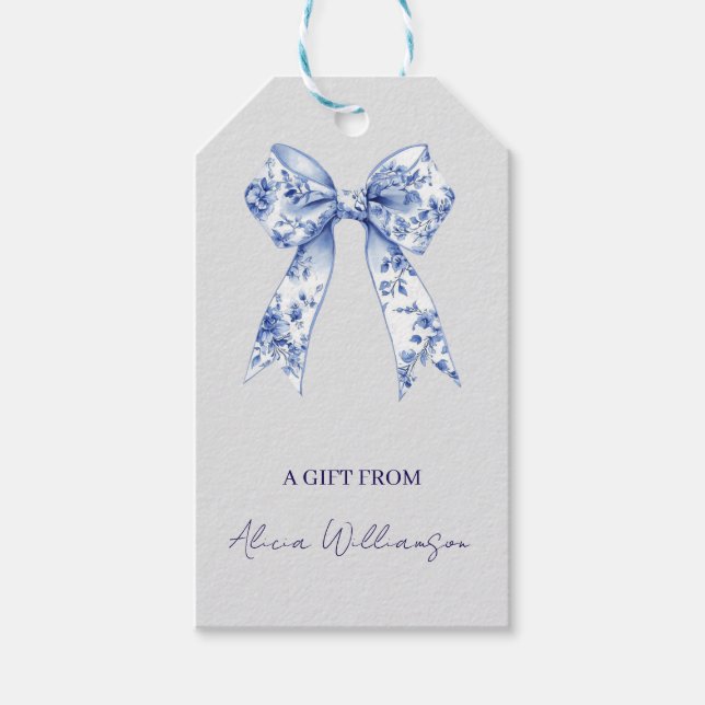 Étiquettes-cadeau Cute Coquette Blue  Bow Personalized Gift From (Devant)