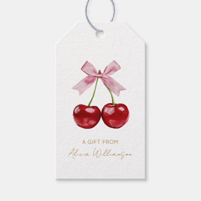 Étiquettes-cadeau Cute Coquette Cerises Cadeau Personnalisé De (Devant)