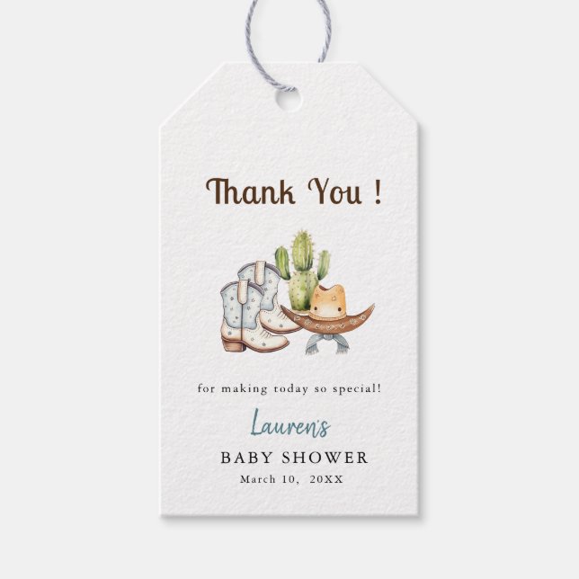 Étiquettes-cadeau Cute Cowboy Boho Baby shower Merci (Devant)