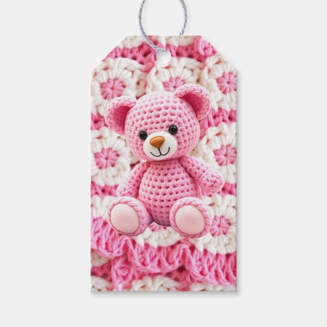Étiquettes-cadeau Cute Crocheted Teddy Bear Girl's Baby Shower (Devant)