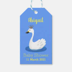 Étiquettes-cadeau Cute cygne blanc avec dessin de la couronne