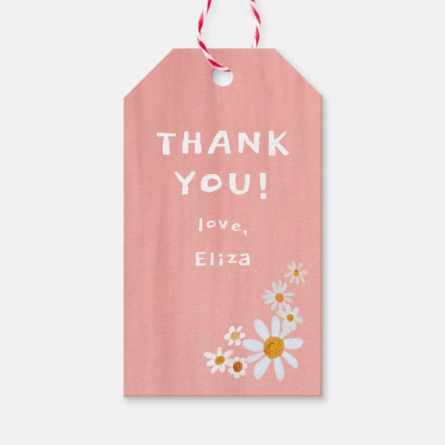 Étiquettes-cadeau Cute Daisies Gouache MERCI de Baby shower personna (Devant)