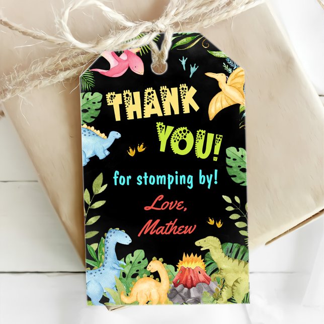 Étiquettes-cadeau Cute Dinosaur Garçon Première fête d'anniversaire (Créateur téléchargé)