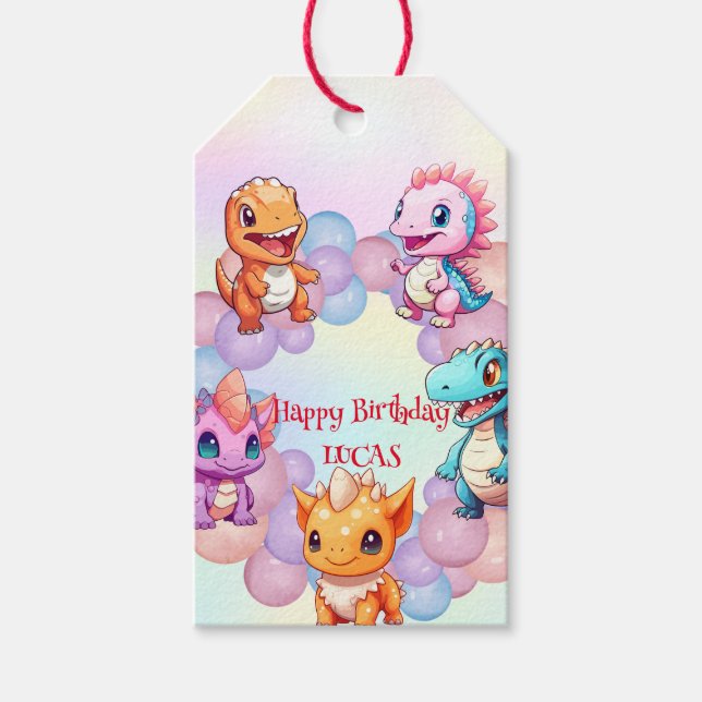 Étiquettes-cadeau Cute dinosaure Balloon School anniversaire de enfa (Devant)