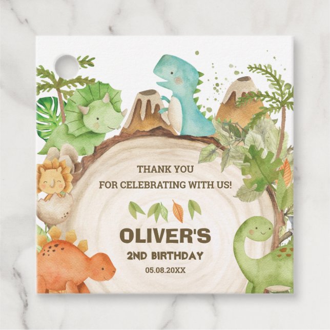 Étiquettes Cadeau Cute Dinosaures Garçon Anniversaire Feuil T-Rex (Devant)