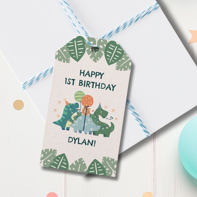 Étiquettes-cadeau Cute Dinosaures Joyeux Anniversaire Personnalisé (Créateur téléchargé)
