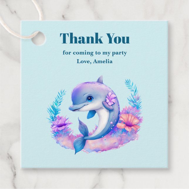 Étiquettes Cadeau Cute Dolphin Sea Creator Merci (Devant)