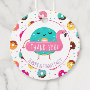 Étiquettes Cadeau Cute Donut Flamingo Pool Party Thank you Birthday