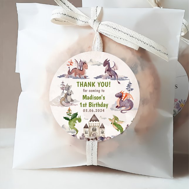 Étiquettes Cadeau Cute Dragon 1ère fête d'anniversaire (Créateur téléchargé)